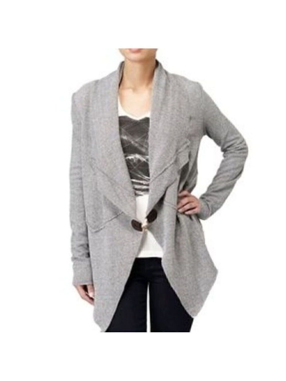 Quiksilver Gray Knit Cardigan Draped Open Front Raw Edge Small